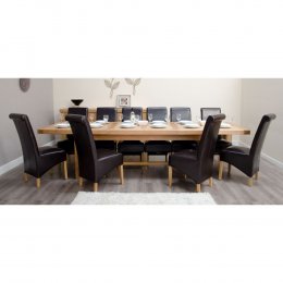 Bordeaux Solid Oak Extra Large Dining Table 12 Brown Chairs